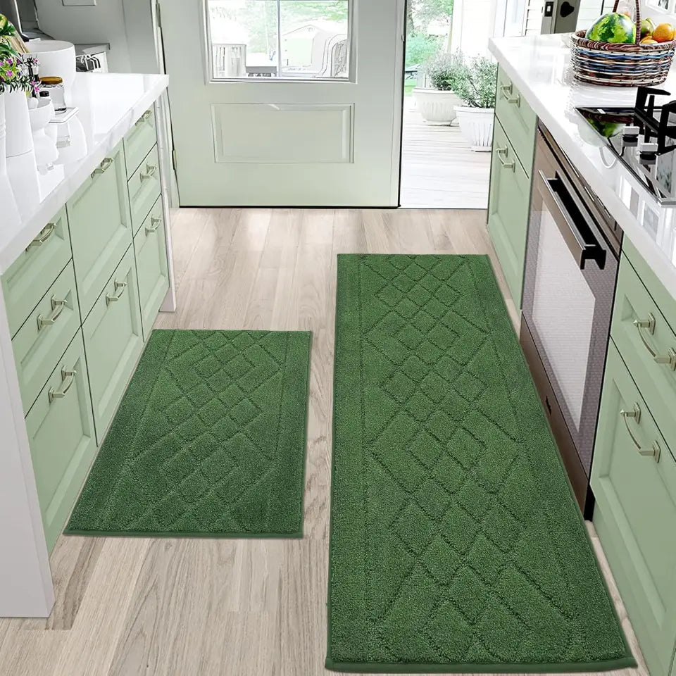 Embossed Diamond Lattice with Two Side Border Kitchen Rugs