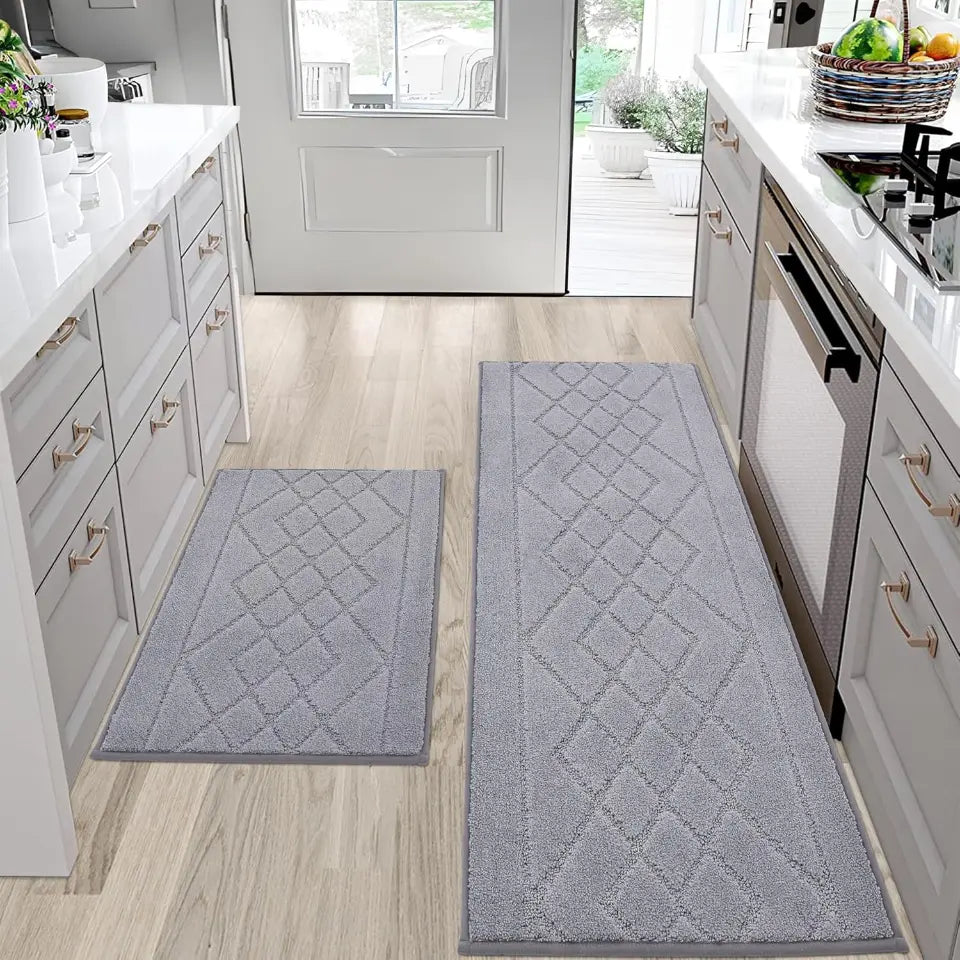 Embossed Diamond Lattice with Two Side Border Kitchen Rugs