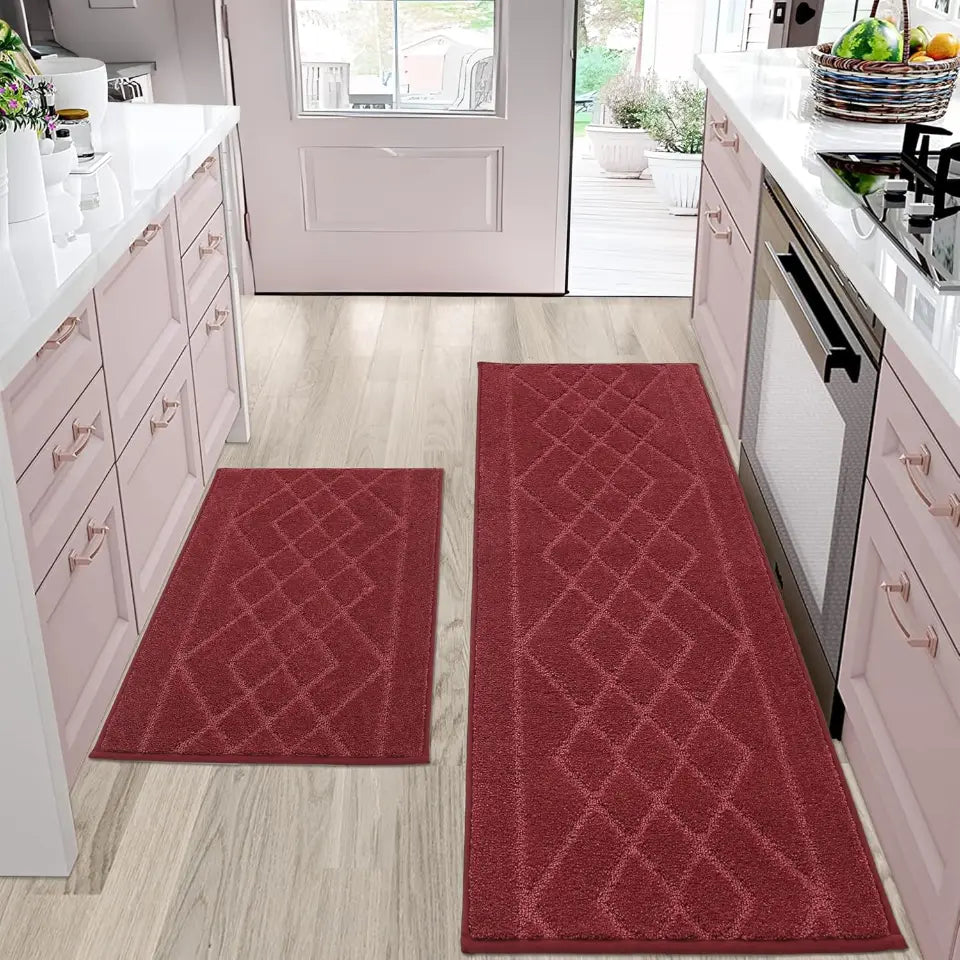 Embossed Diamond Lattice with Two Side Border Kitchen Rugs