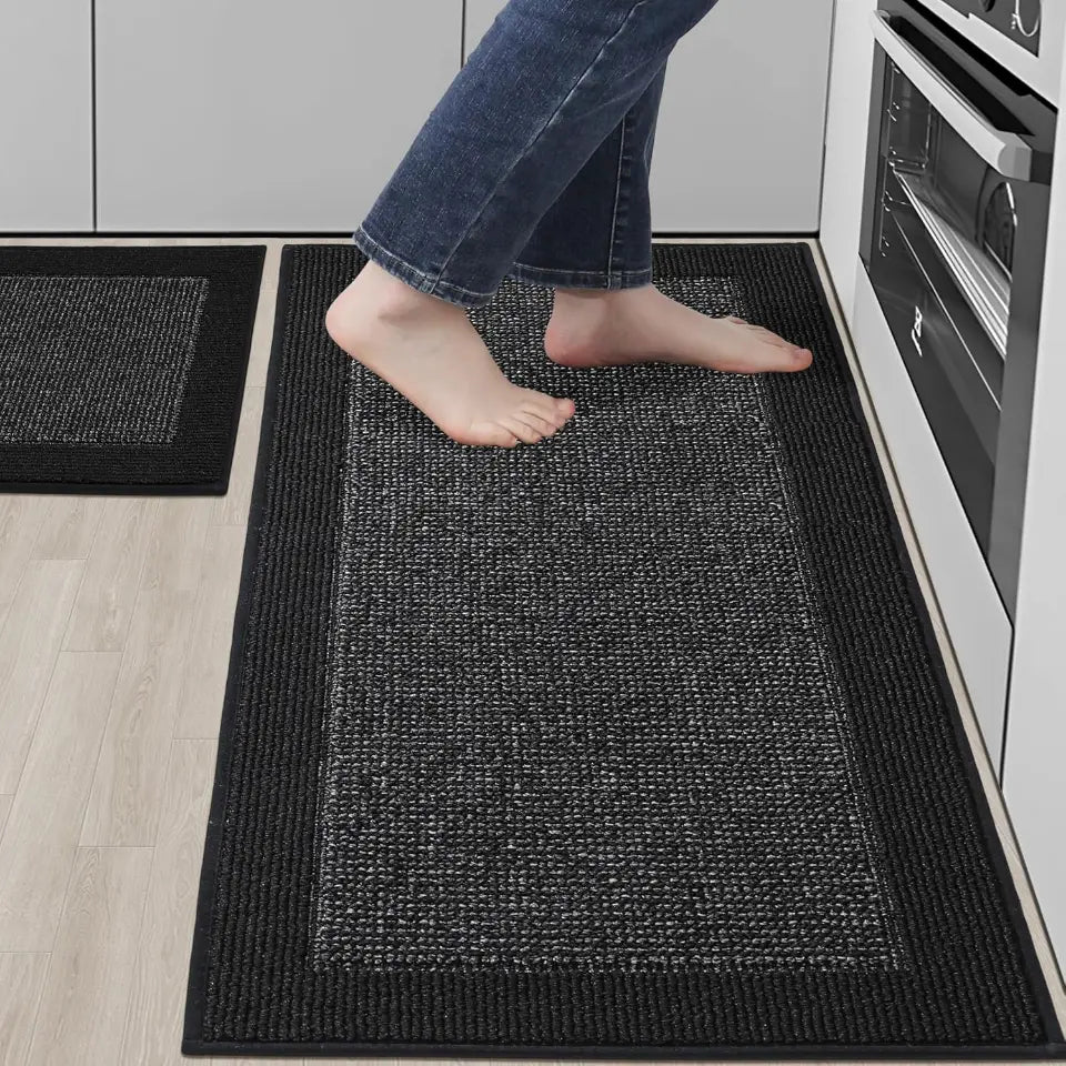 Solid Colored Bordered Long Kitchen Rug Sets