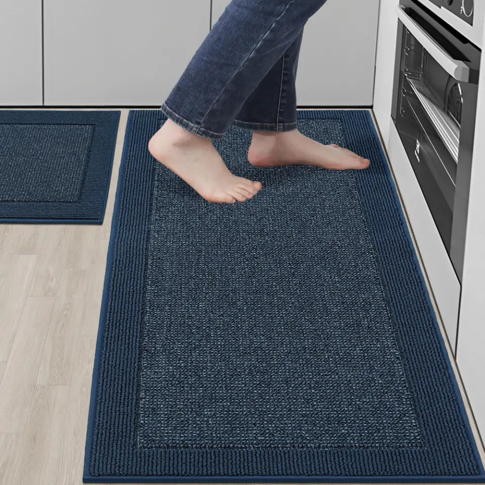Solid Colored Bordered Long Kitchen Rug Sets