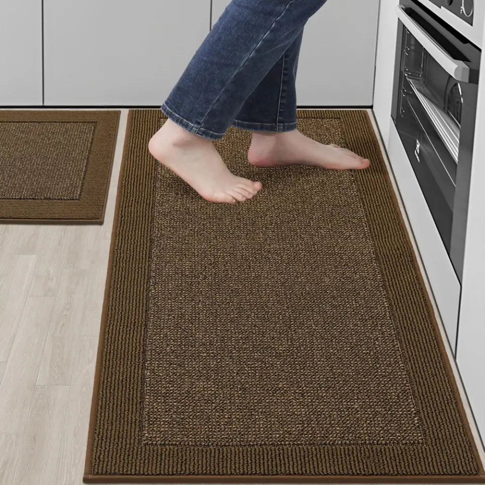 Solid Colored Bordered Long Kitchen Rug Sets