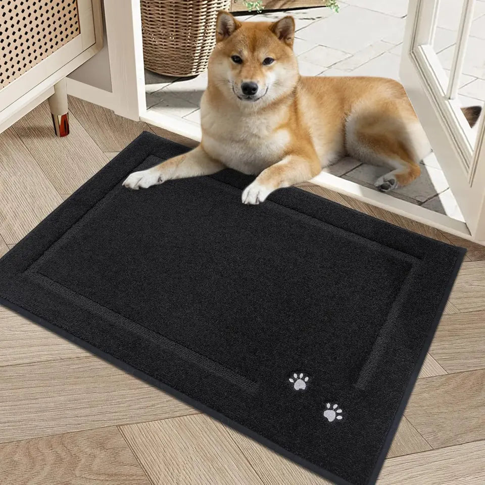 Embroidered Dog Paw Prints Mud Rug for Dogs