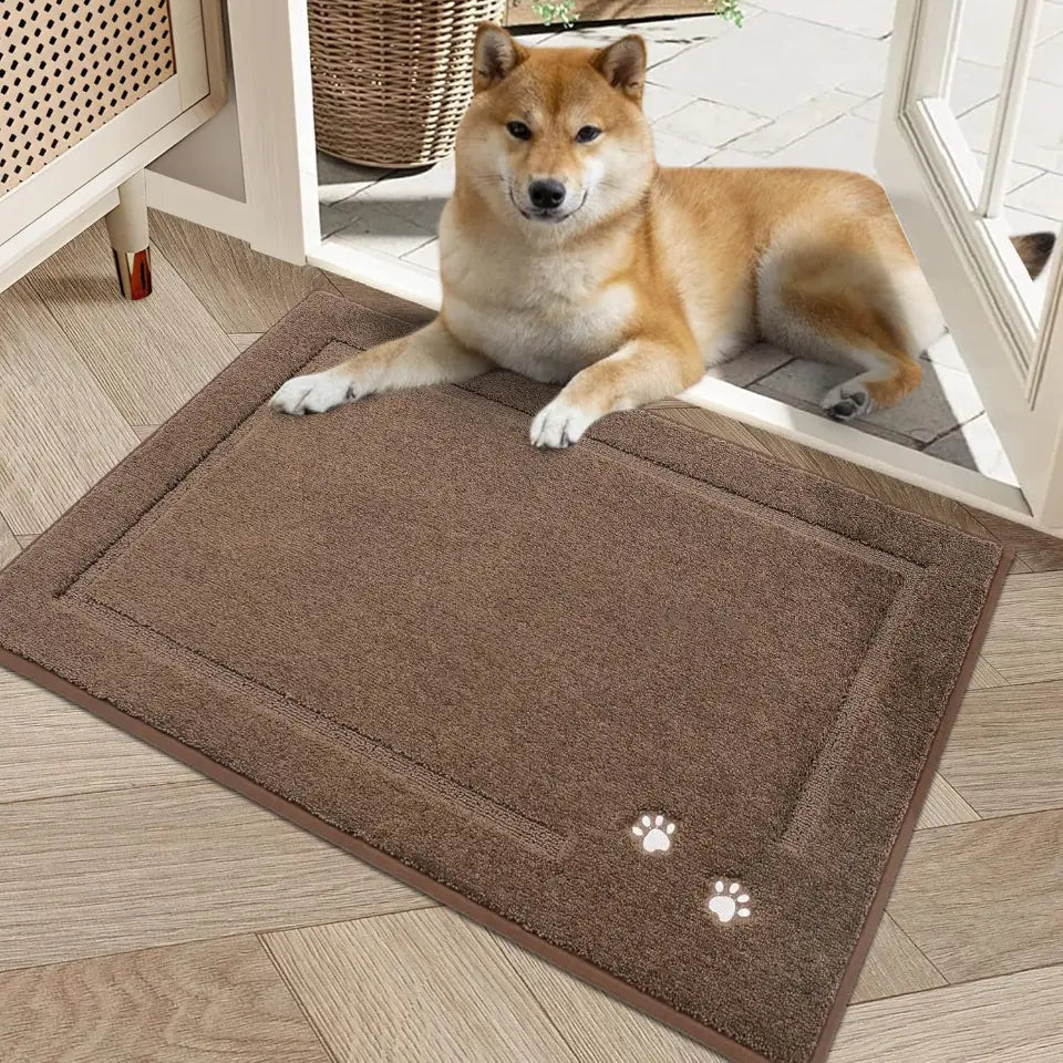 Embroidered Dog Paw Prints Mud Rug for Dogs