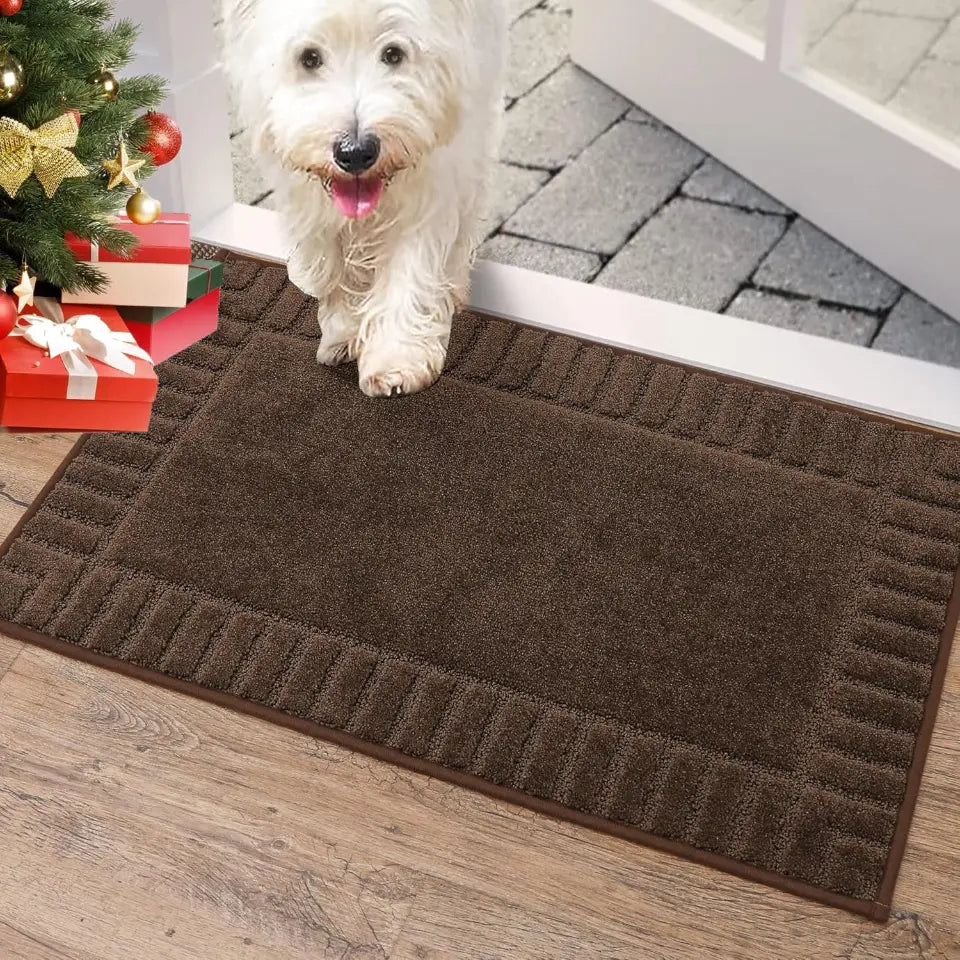 Solid Colored Striped Border Dirt Trapper Door Mat