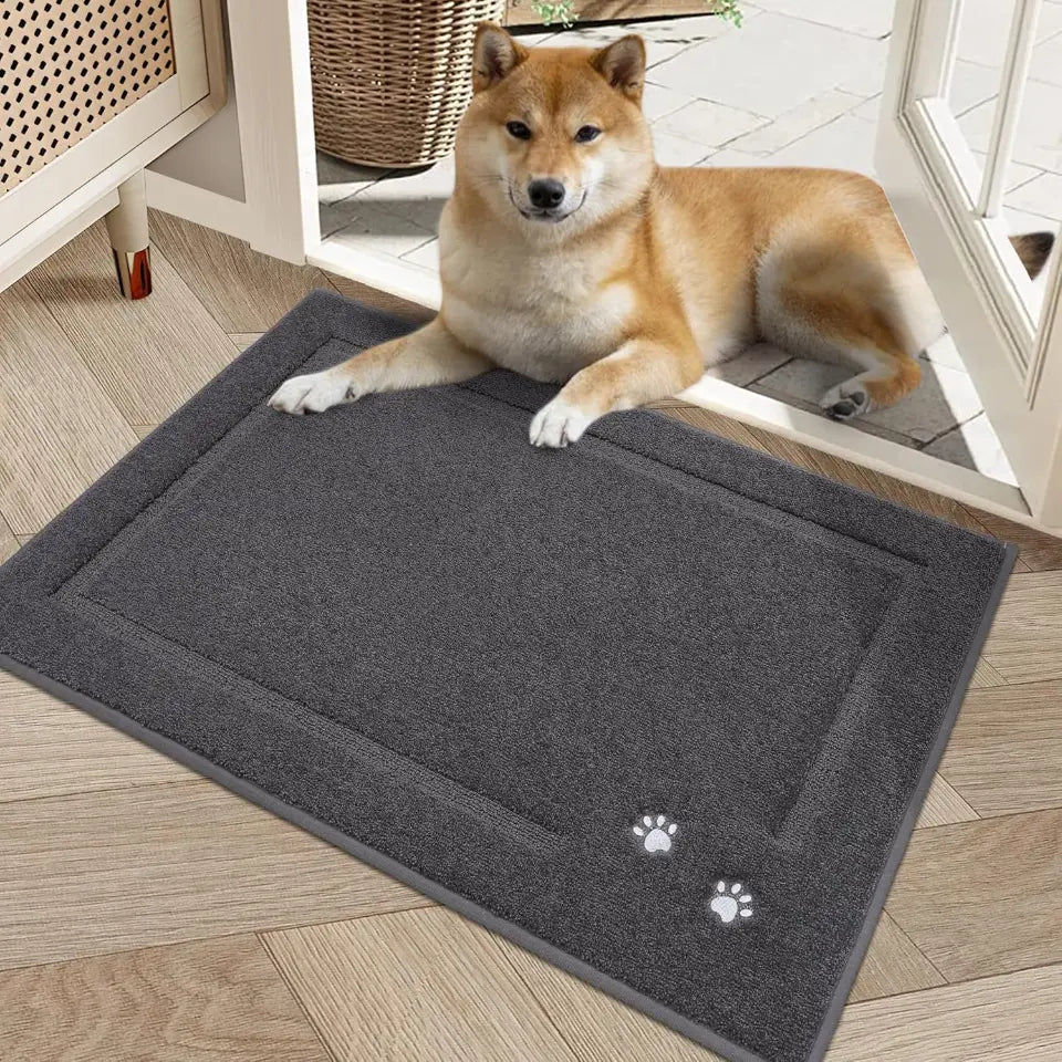 Embroidered Dog Paw Prints Mud Rug for Dogs