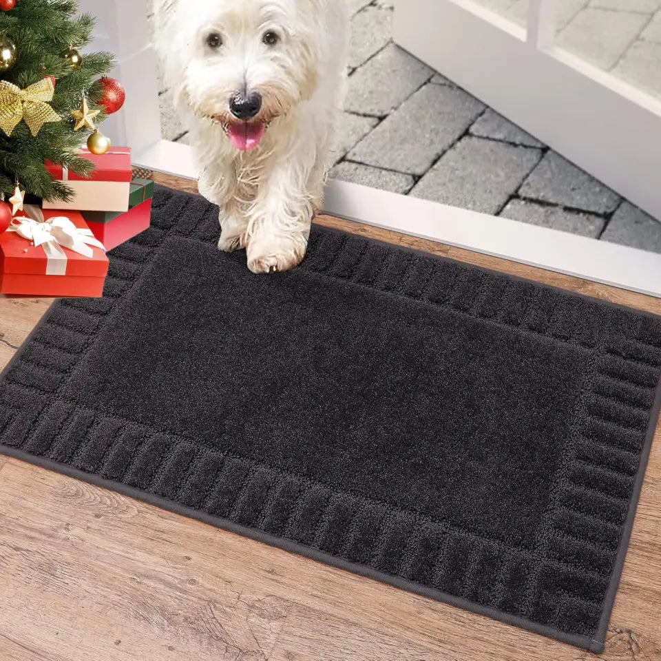 Solid Colored Striped Border Dirt Trapper Door Mat