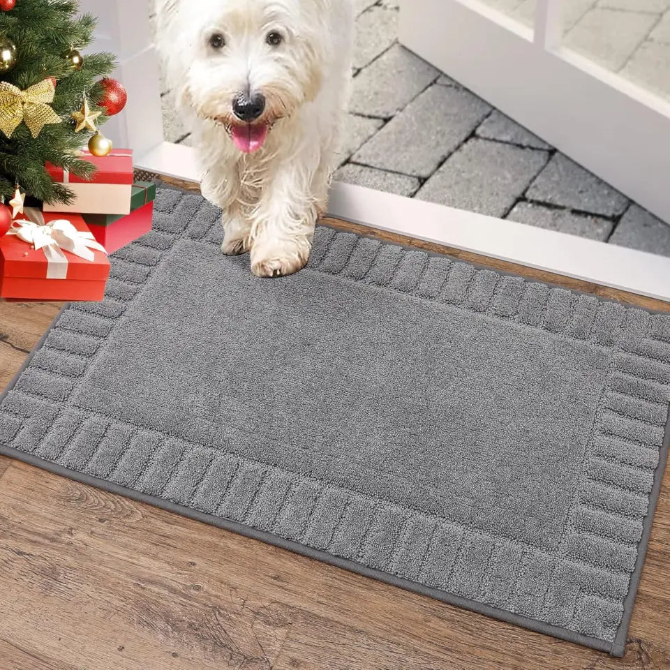 Solid Colored Striped Border Dirt Trapper Door Mat