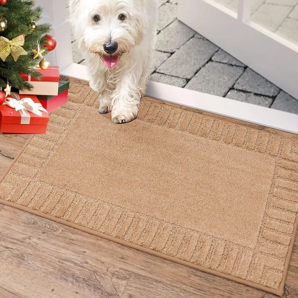 Solid Colored Striped Border Dirt Trapper Door Mat