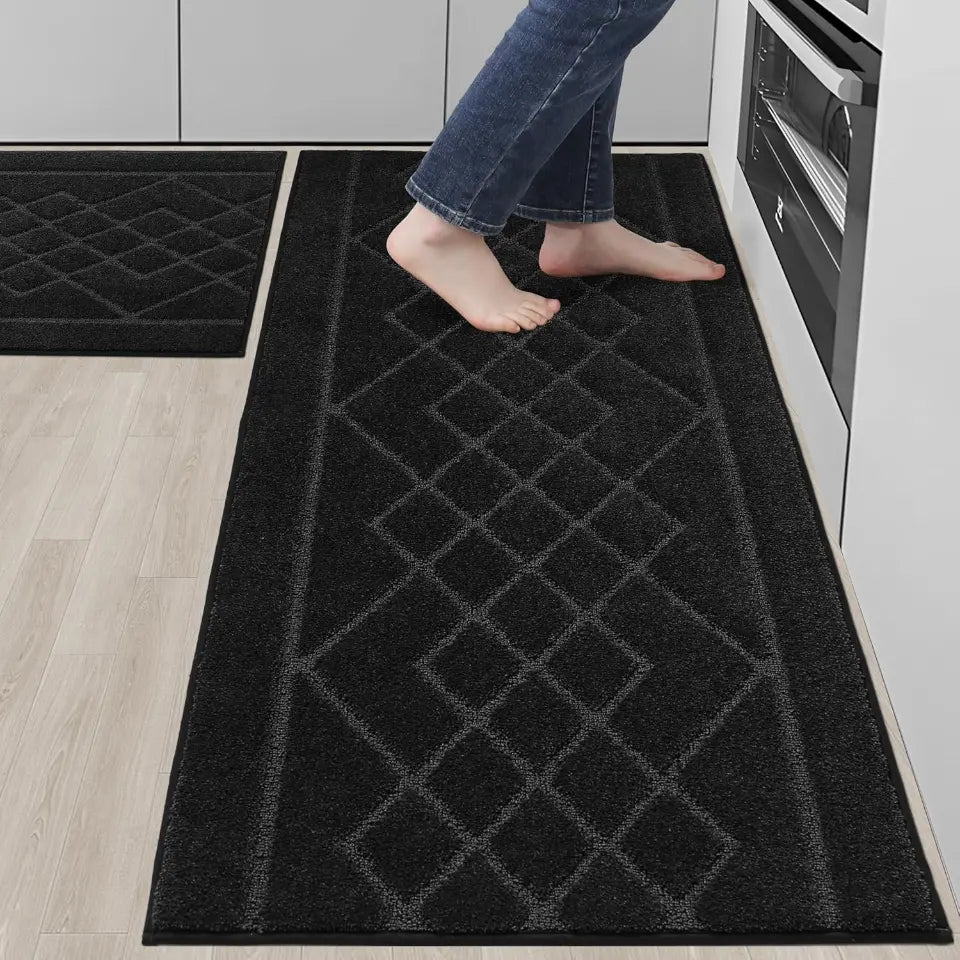 Embossed Diamond Lattice with Two Side Border Kitchen Rugs