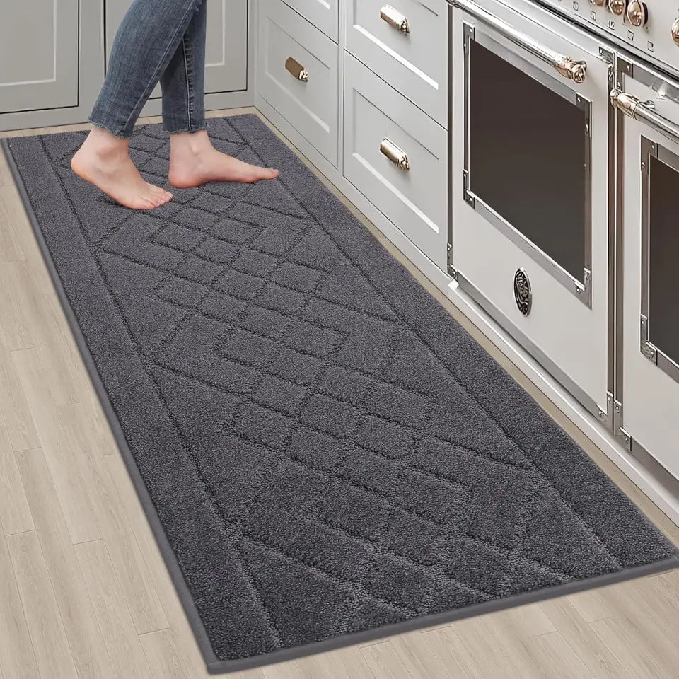 Embossed Diamond Lattice with Two Side Border Kitchen Rugs