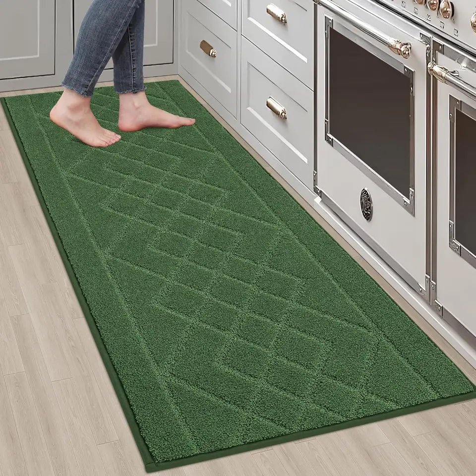 Embossed Diamond Lattice with Two Side Border Kitchen Rugs