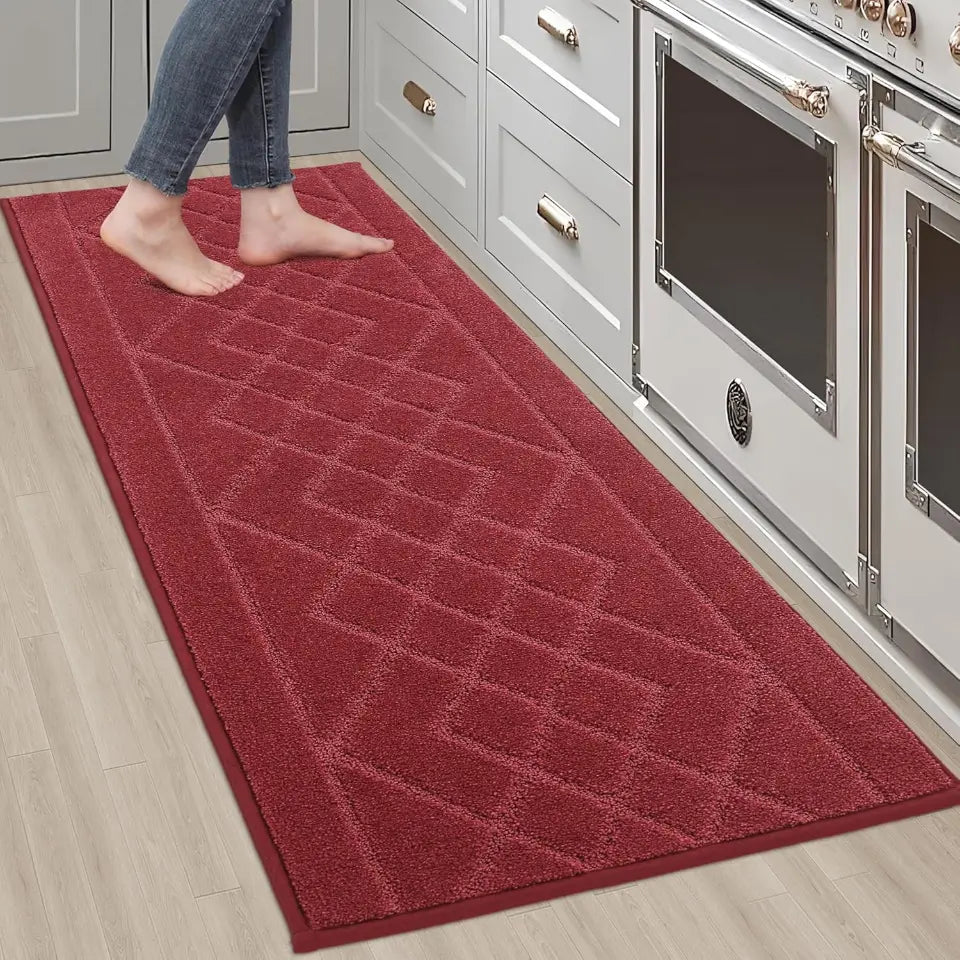 Embossed Diamond Lattice with Two Side Border Kitchen Rugs