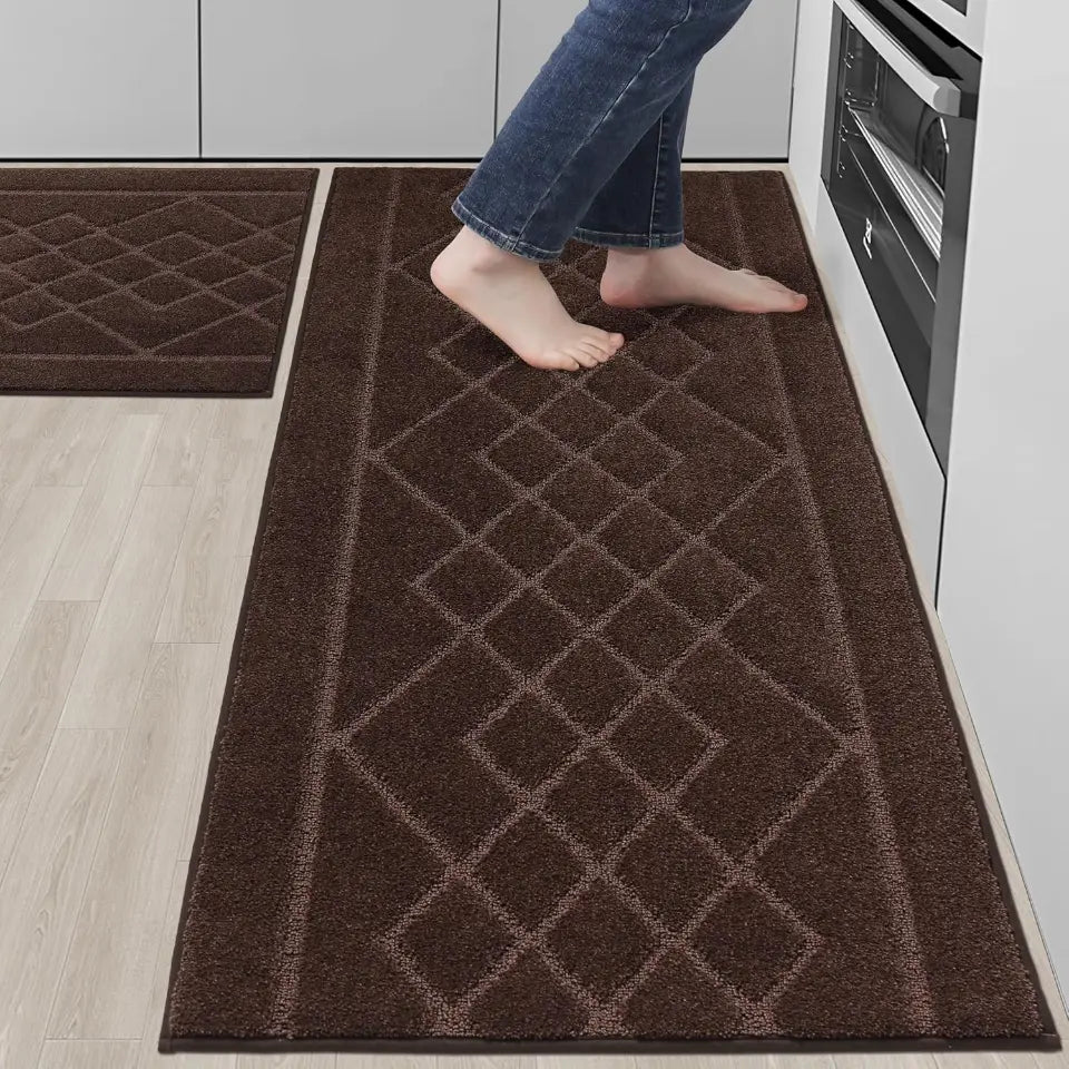 Embossed Diamond Lattice with Two Side Border Kitchen Rugs