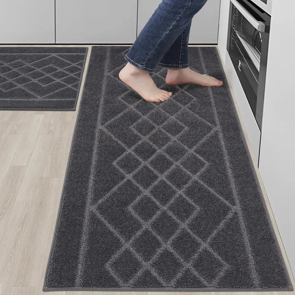 Embossed Diamond Lattice with Two Side Border Kitchen Rugs