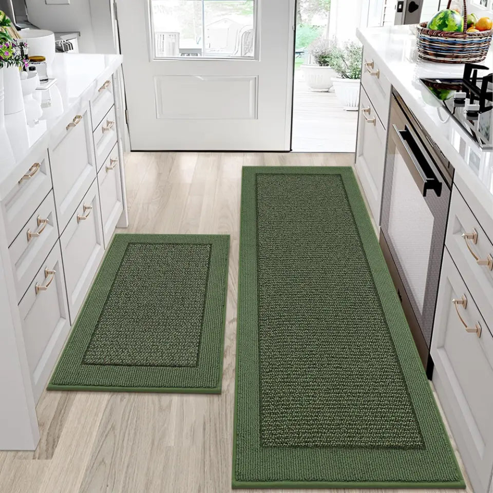 Solid Colored Bordered Long Kitchen Rug Sets