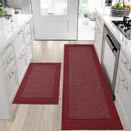 Solid Colored Bordered Long Kitchen Rug Sets