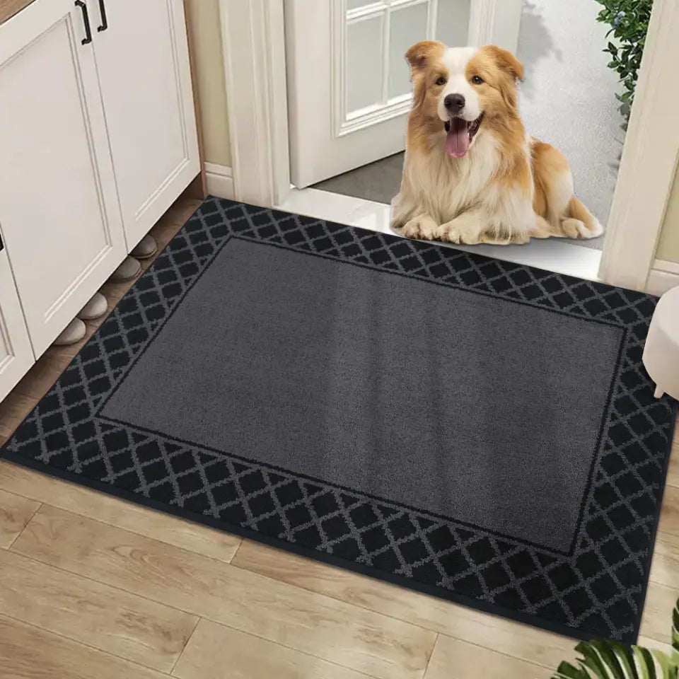 Diamond Lattice Bordered Non Slip Indoor Front Door Mat