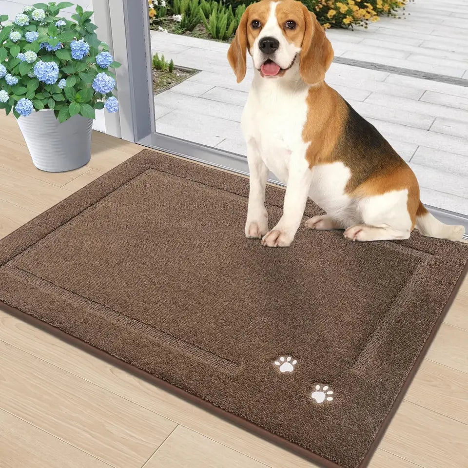 Embroidered Dog Paw Prints Mud Rug for Dogs