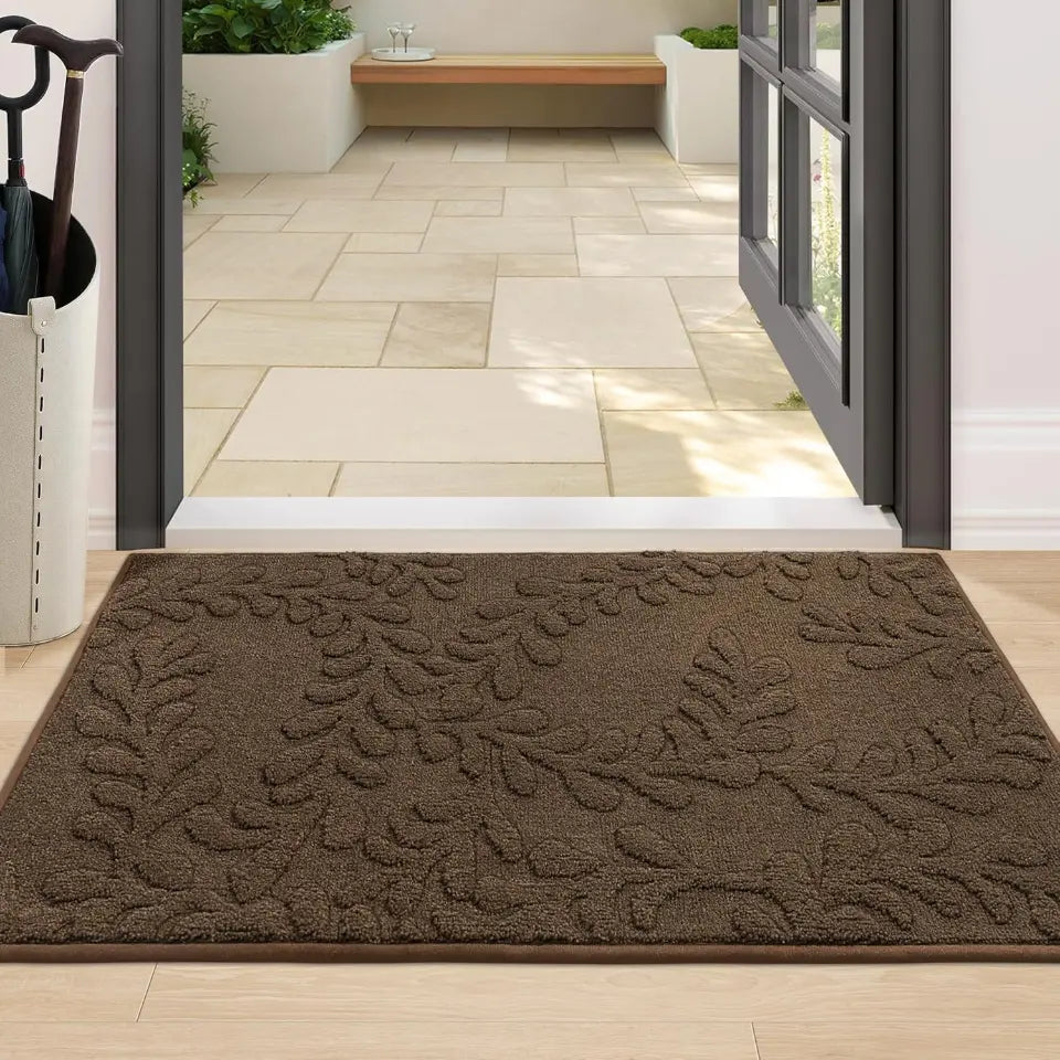Prominent Embossed Leaf Design Stylish Door Mats