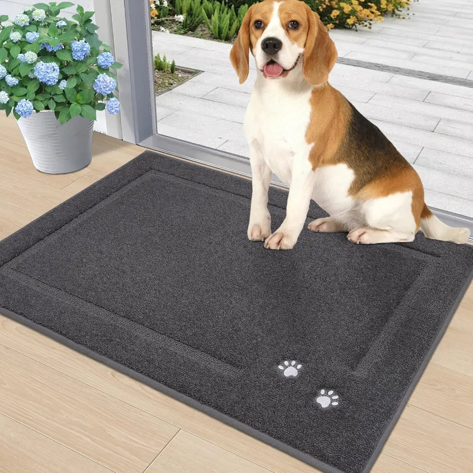 Embroidered Dog Paw Prints Mud Rug for Dogs