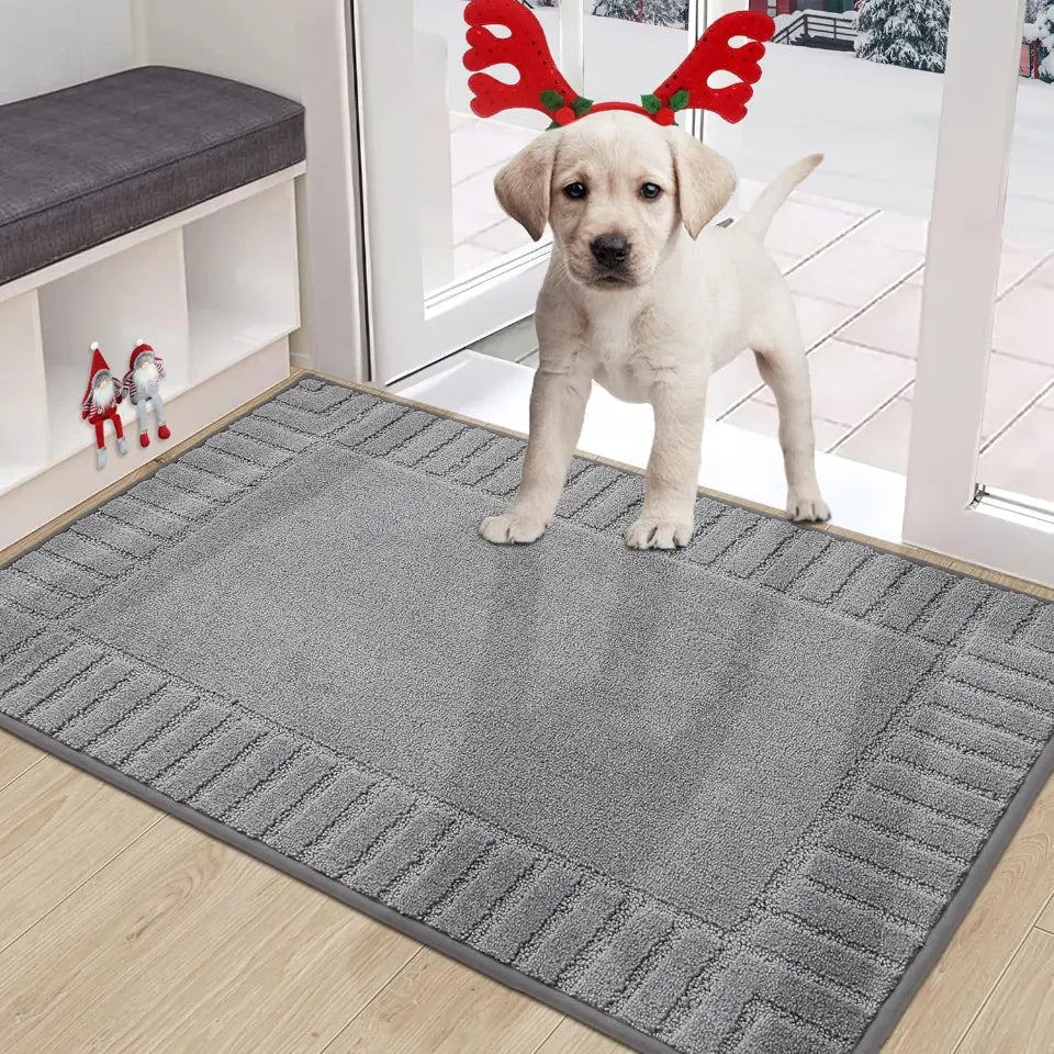 Solid Colored Striped Border Dirt Trapper Door Mat