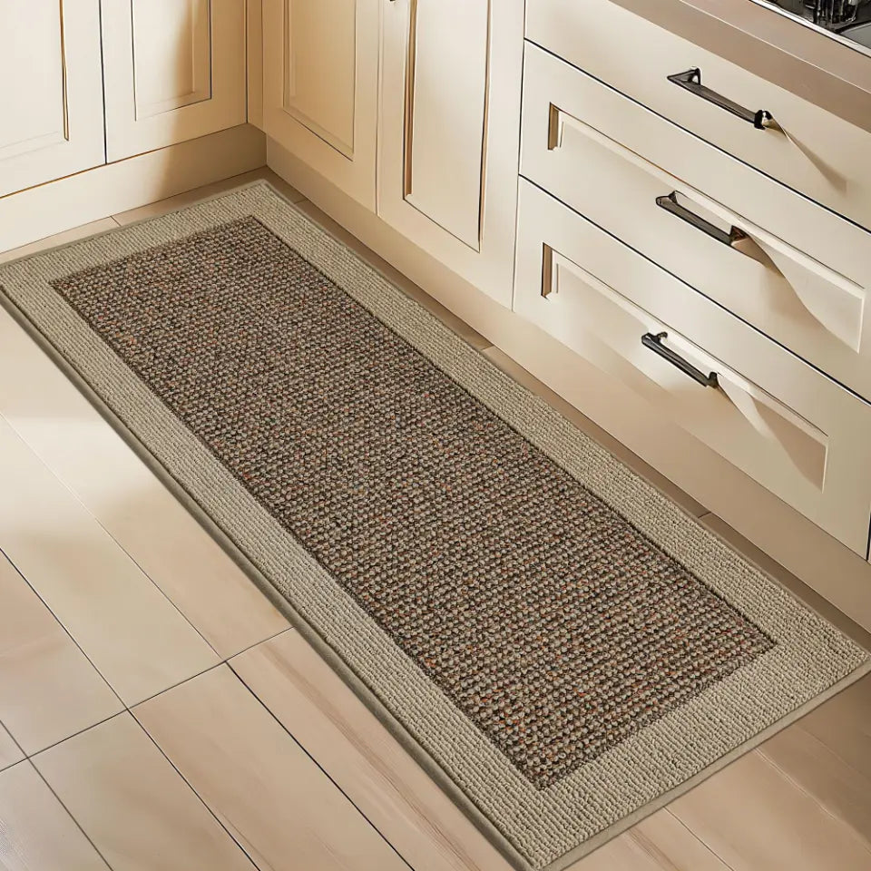 Solid Colored Bordered Long Kitchen Rug Sets