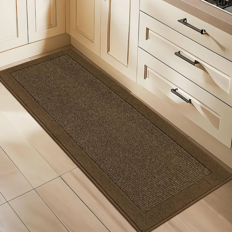 Solid Colored Bordered Long Kitchen Rug Sets