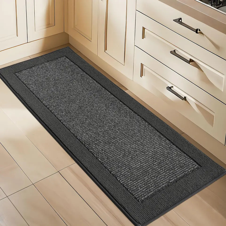 Solid Colored Bordered Long Kitchen Rug Sets