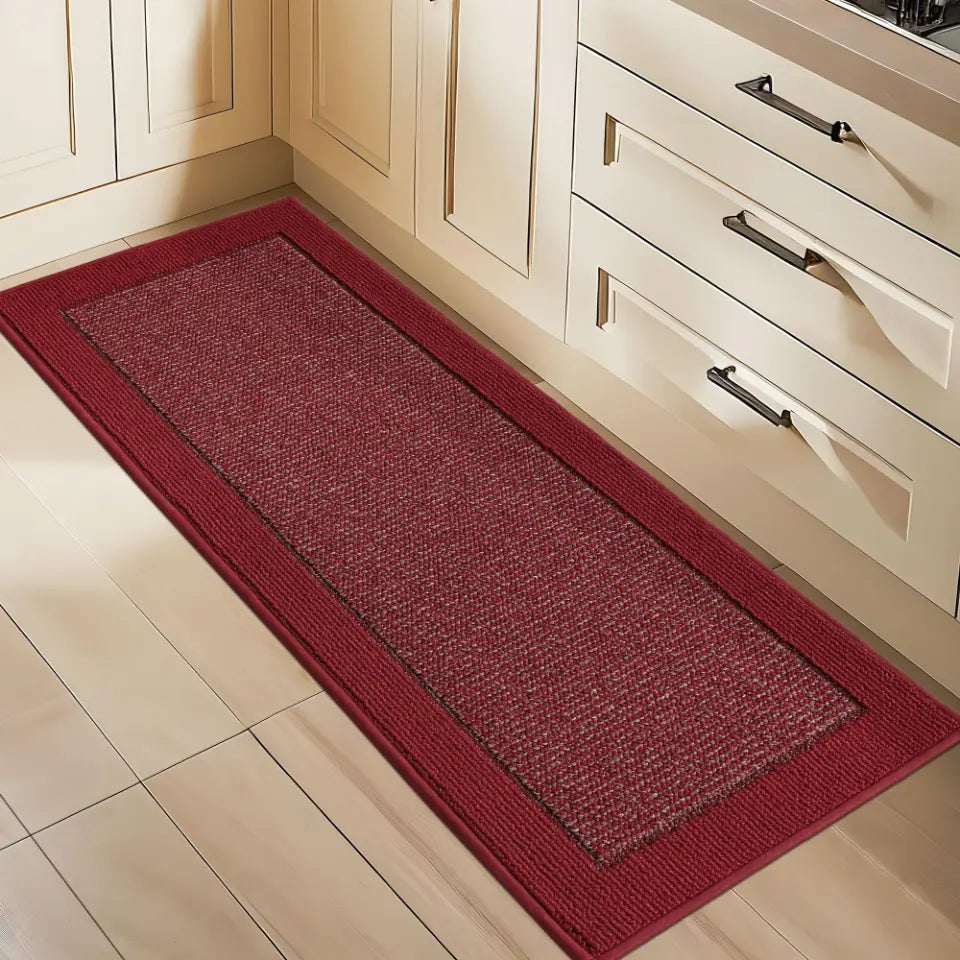 Solid Colored Bordered Long Kitchen Rug Sets