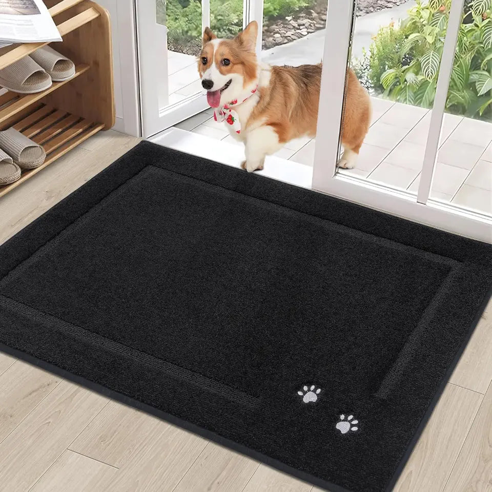 Embroidered Dog Paw Prints Mud Rug for Dogs