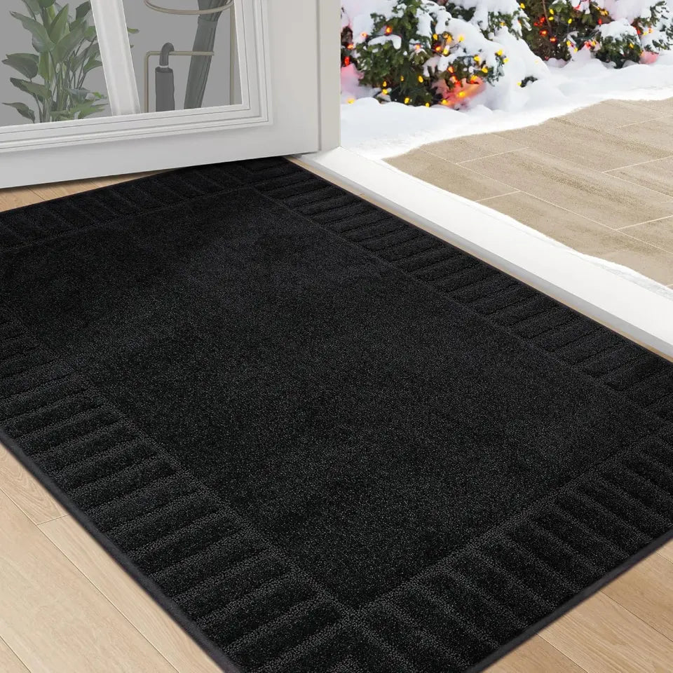 Solid Colored Striped Border Dirt Trapper Door Mat