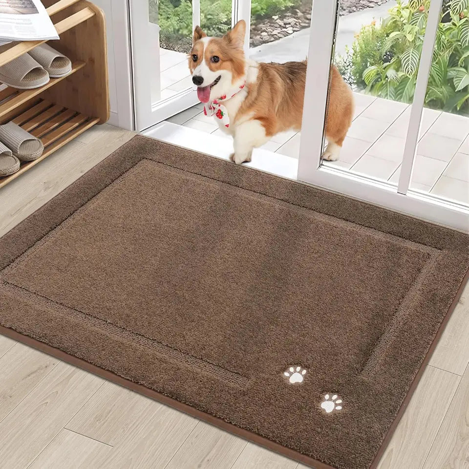 Embroidered Dog Paw Prints Mud Rug for Dogs
