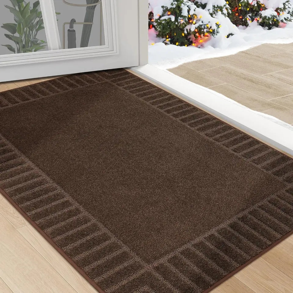 Solid Colored Striped Border Dirt Trapper Door Mat
