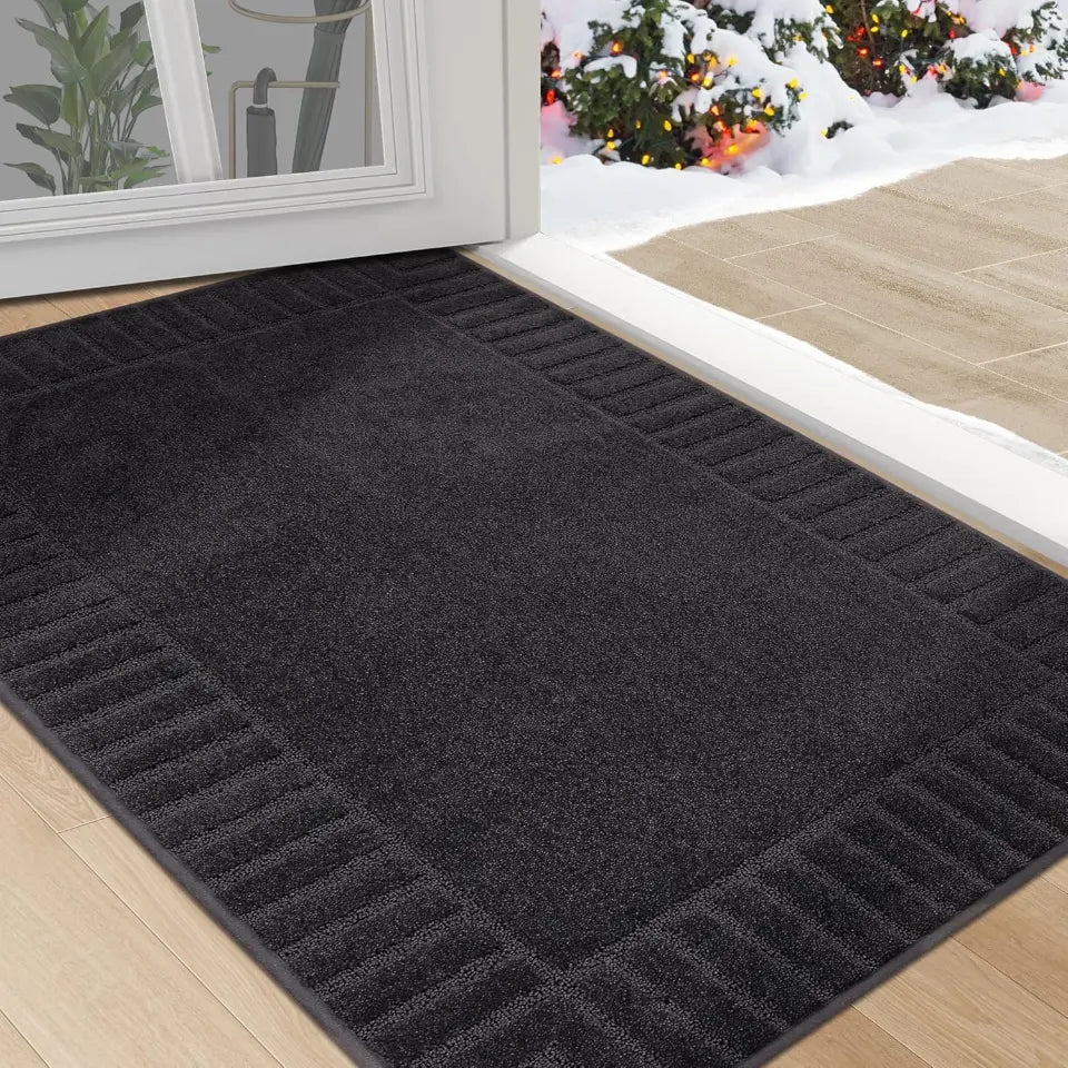 Solid Colored Striped Border Dirt Trapper Door Mat