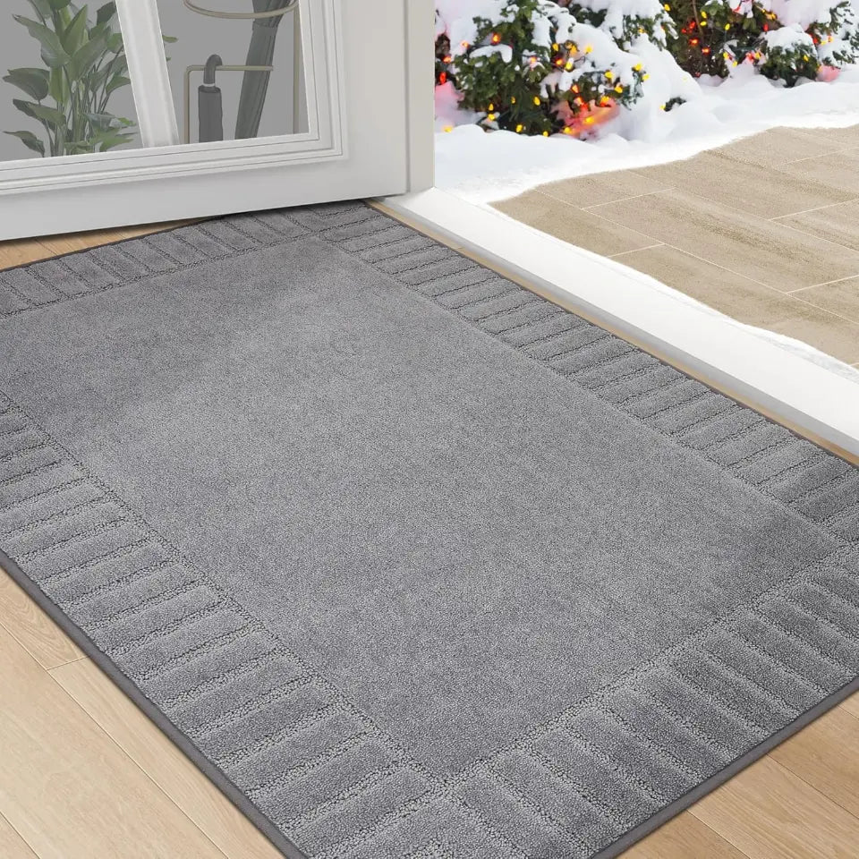 Solid Colored Striped Border Dirt Trapper Door Mat