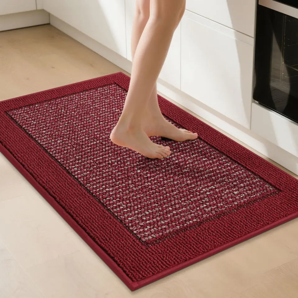 Solid Colored Bordered Long Kitchen Rug Sets
