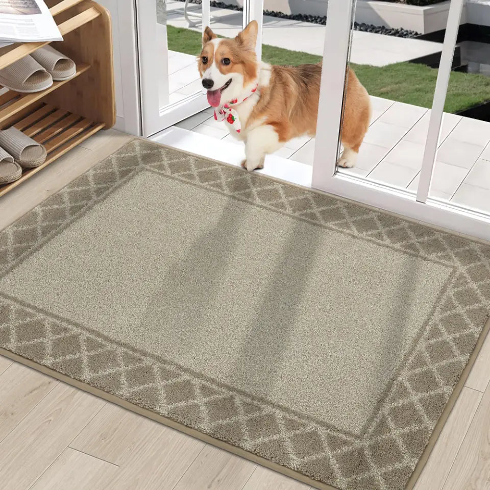 Diamond Lattice Bordered Non Slip Indoor Front Door Mat