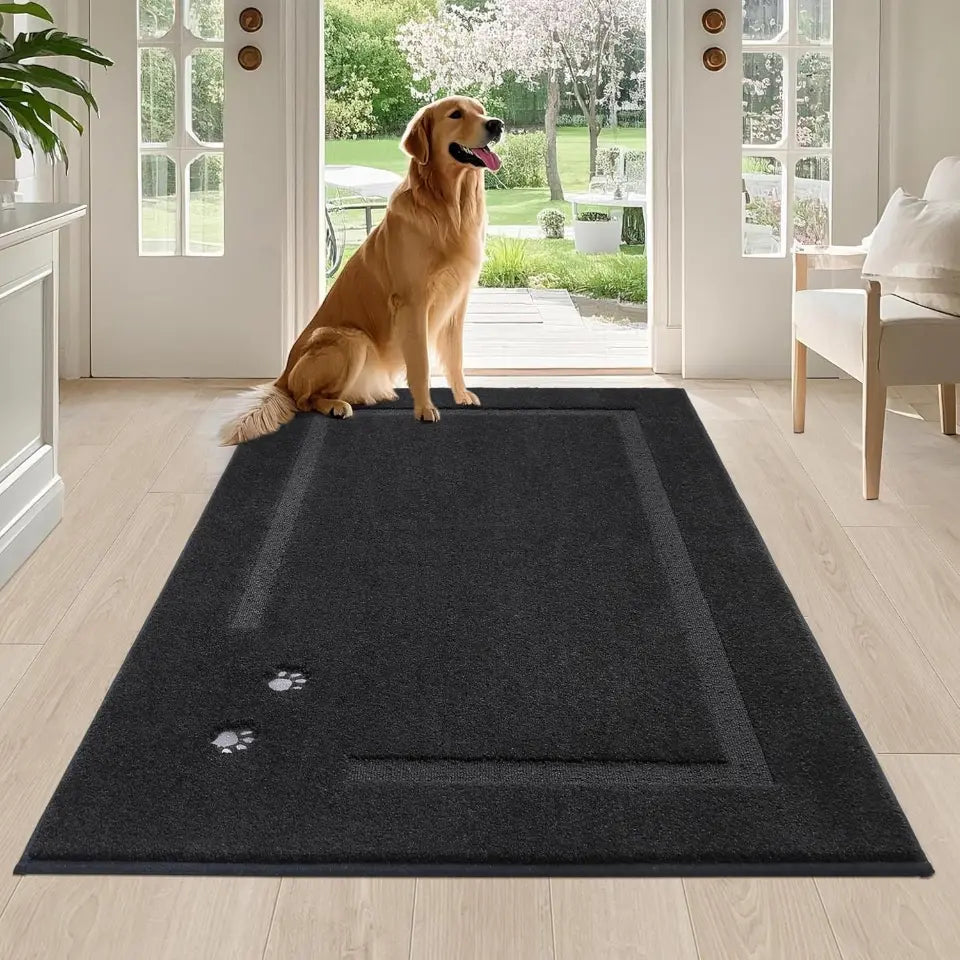 Embroidered Dog Paw Prints Mud Rug for Dogs