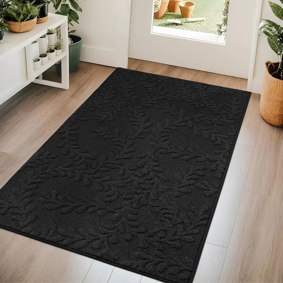 Prominent Embossed Leaf Design Stylish Door Mats