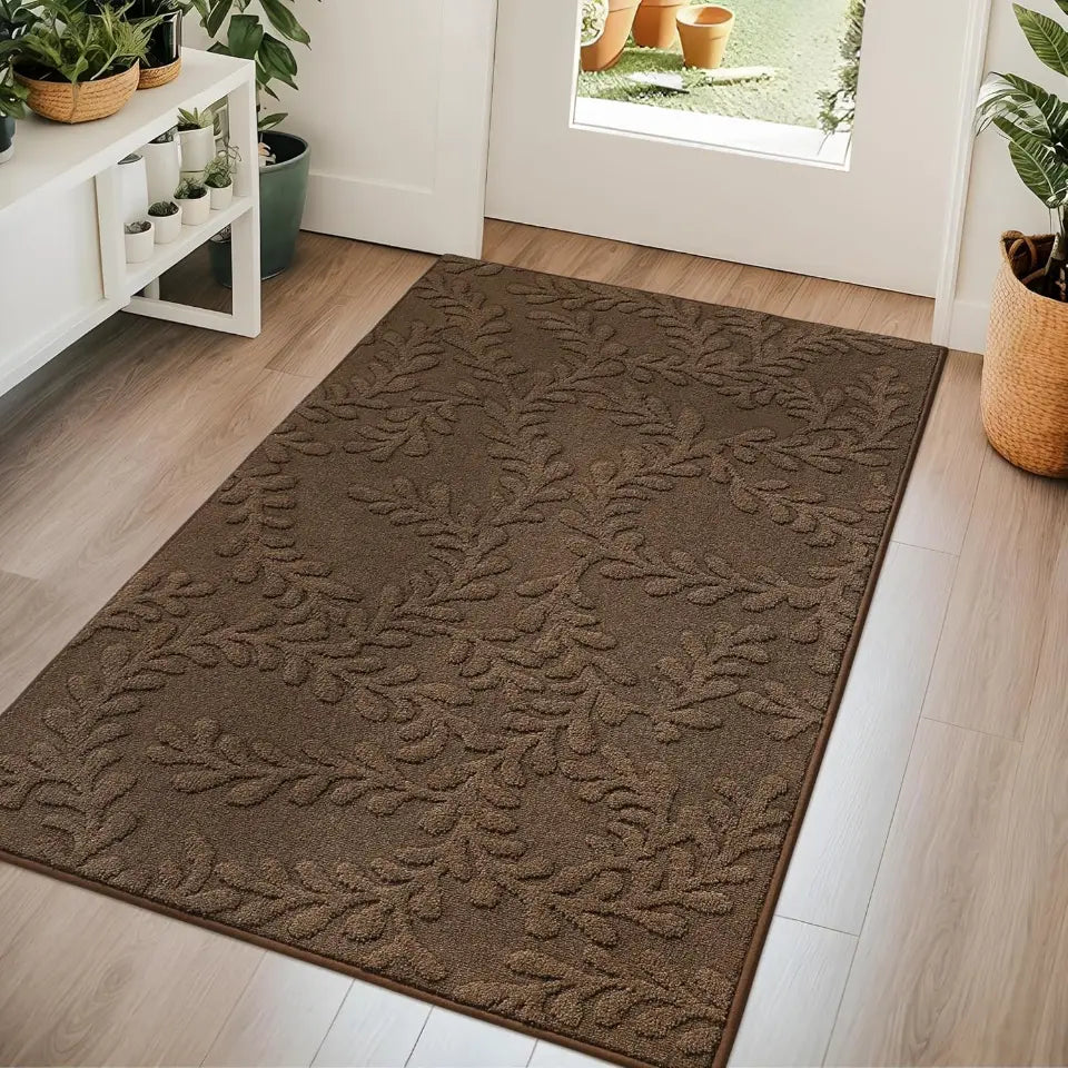 Prominent Embossed Leaf Design Stylish Door Mats