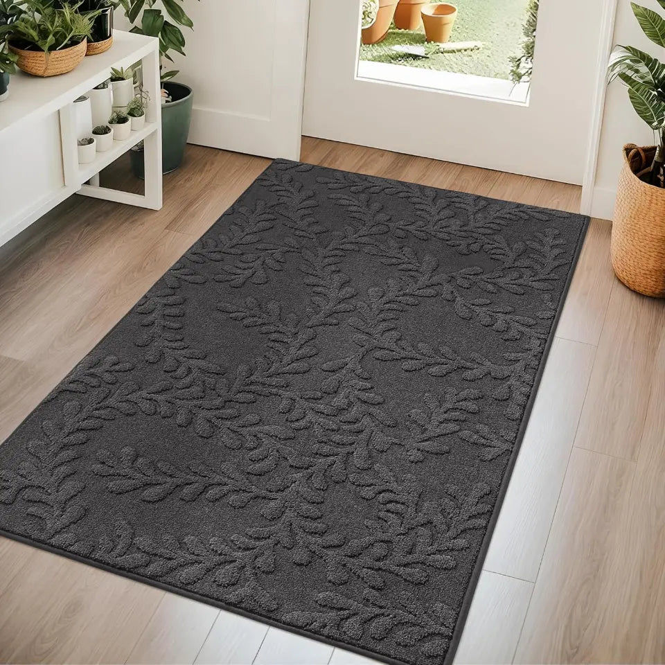 Prominent Embossed Leaf Design Stylish Door Mats
