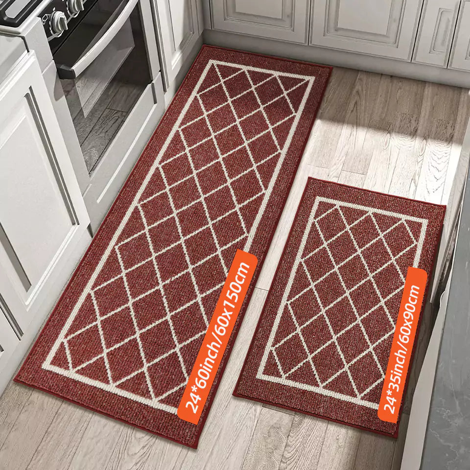 Diamond Lattice Center Kitchen Throw Rugs Set