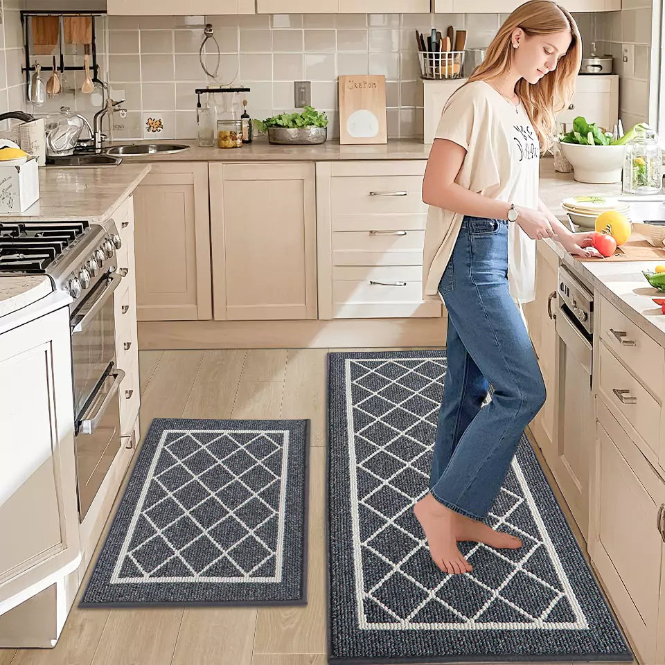 Diamond Lattice Center Kitchen Throw Rugs Set
